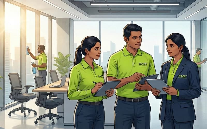Facility management team in a modern Chennai office