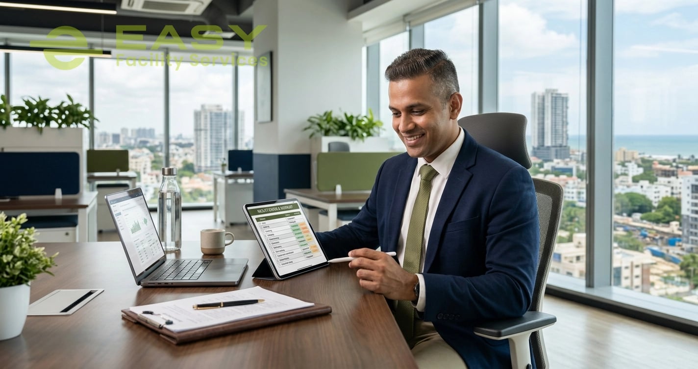 Business owner choosing the best facility management company in Chennai 2026